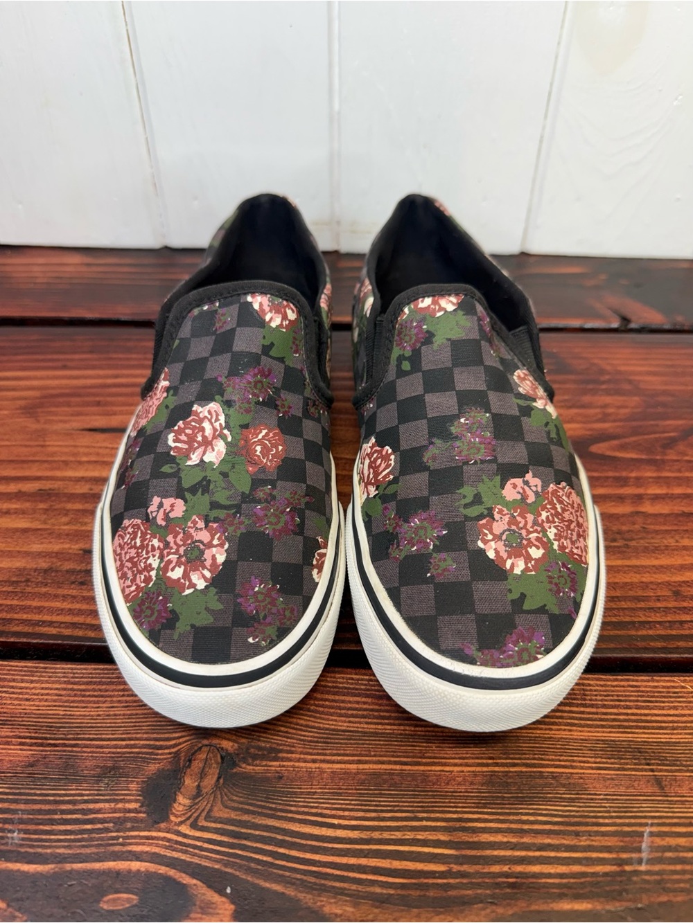 Vans Asher Floral Checkerboard Slip-On Sneakers – Women’s Size 10